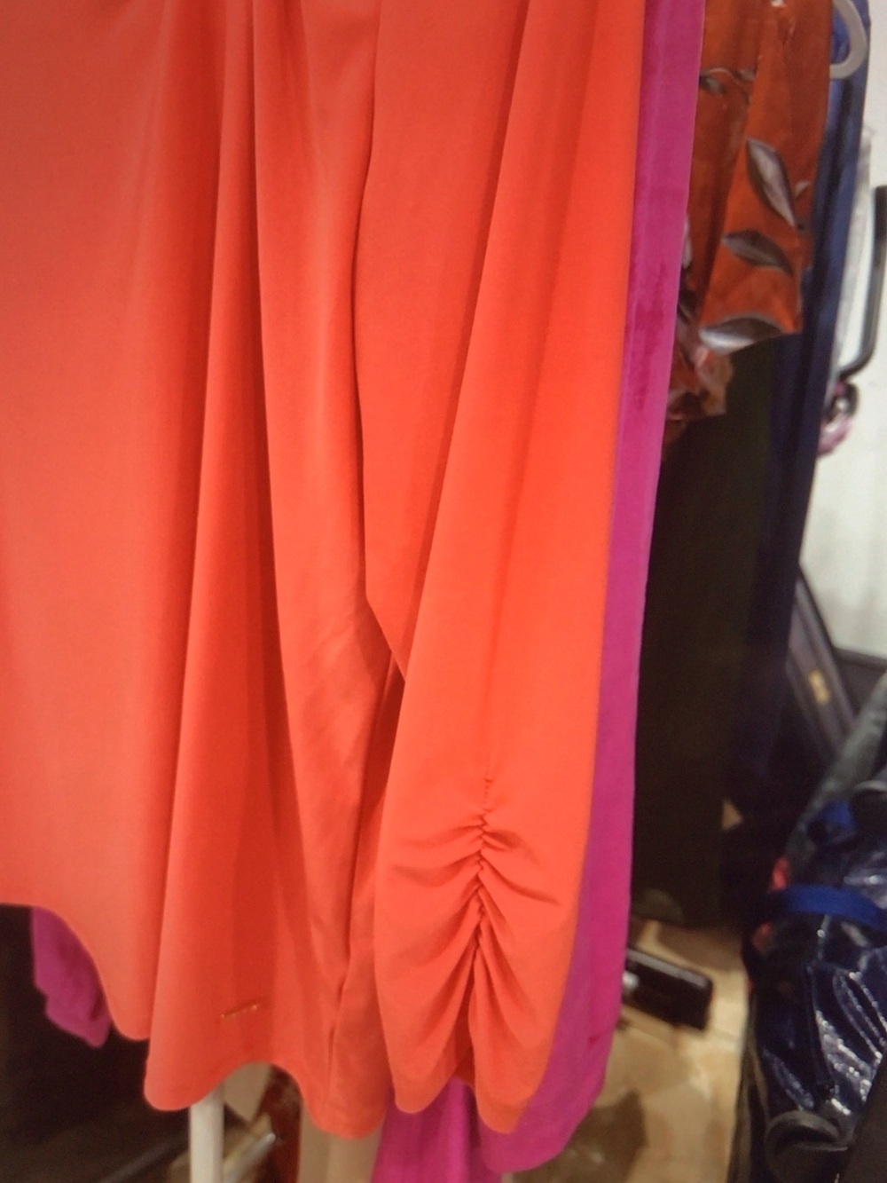 Anne Klein Coral-Orange Long Sleeve Top with Knot & Ring - Picture 4 of 6